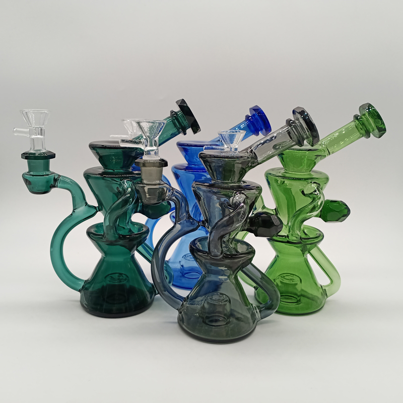 DPGWP036 9 inch colored recycler glass water pipe with 14mm bowl